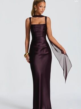 BABYBOO Satin Plum Maxi Dress